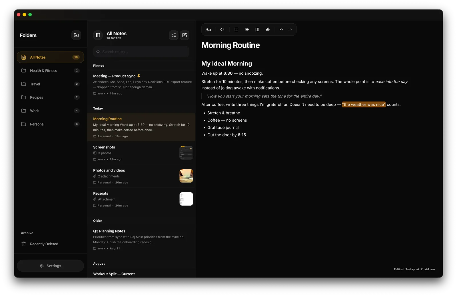 Three-Panel Layout — Desktop